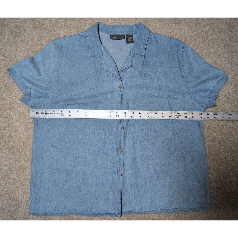 Relativity Womens Light Wash Short Sleeve Button Front Denim Shirt Blouse XL
